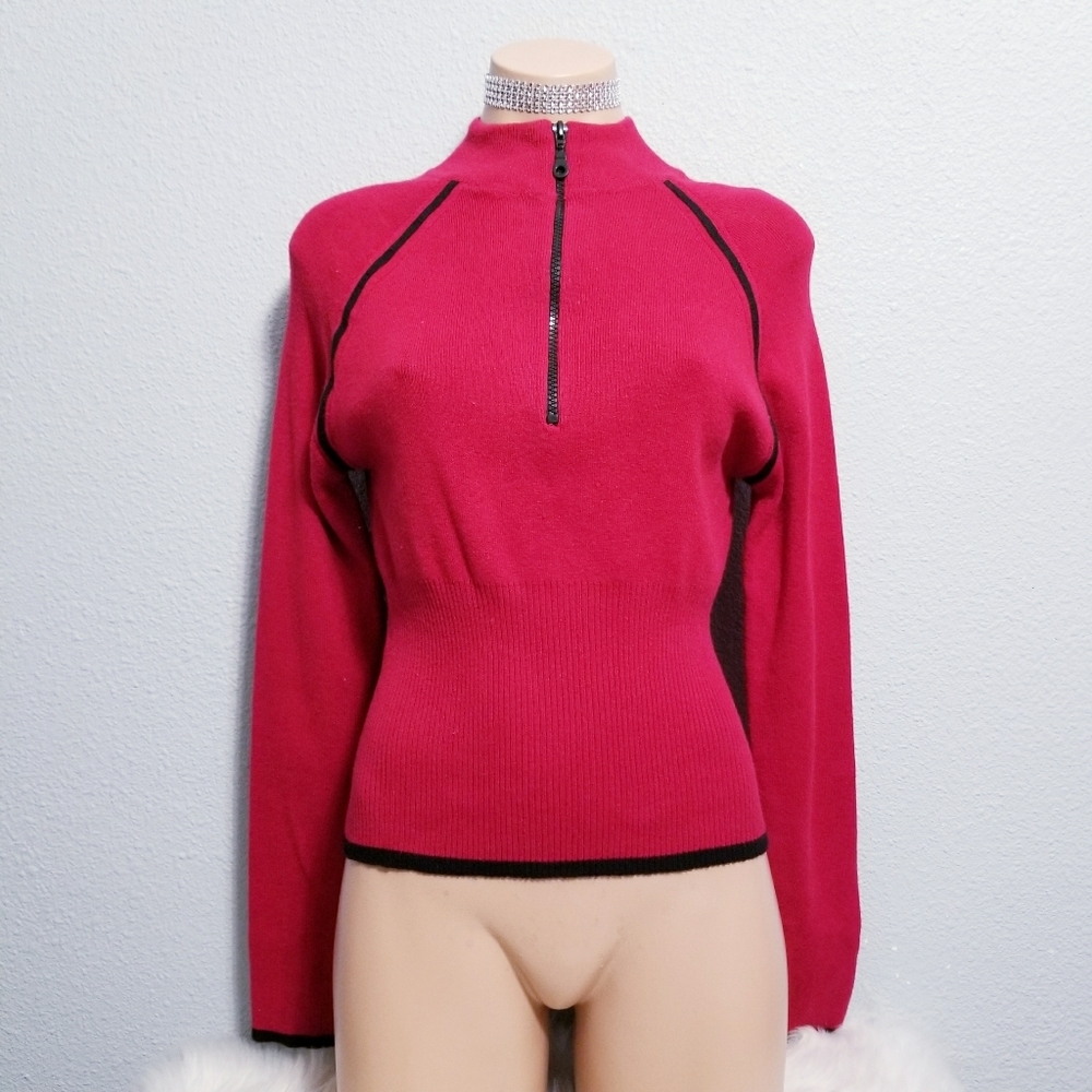 Vintage 90's 2000's Y2k red zipper club shirt top blouse LARGE